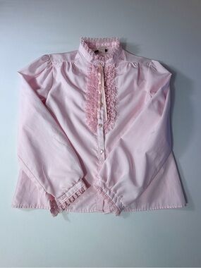 Vintage Women’s Rhapsody Blouse Size Large Pink Lace Ruffle Button Up Made USA